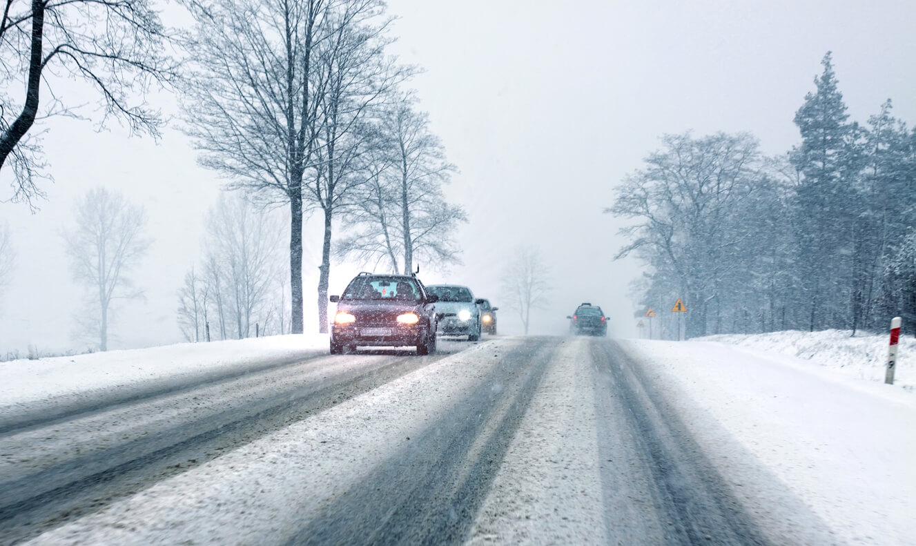 Oncoming traffic on slushy roads