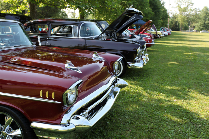 Classic cars on display.